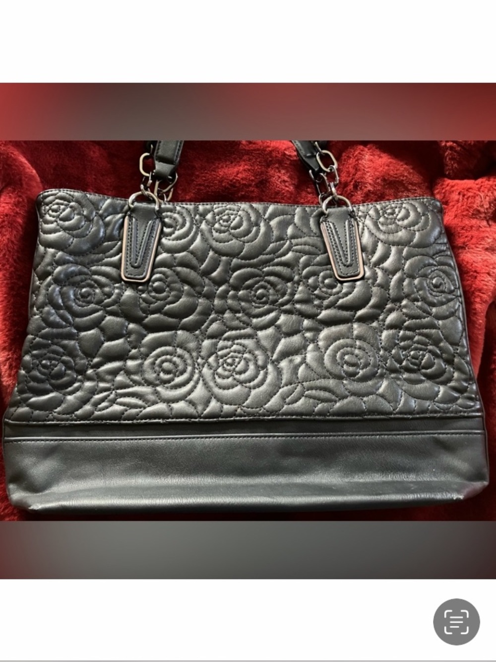 New Simply Vera Vera Wang Quilted Floral Black Tote